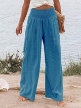 Smocked High Waisted Wide Leg Pants - Trendsi - Flyclothing LLC