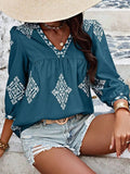 Printed V-Neck Three-Quarter Sleeve Blouse - Trendsi