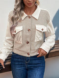 Pocketed Houndstooth Long Sleeve Jacket - Trendsi