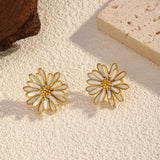 18K Gold-Plated Flower Stud Earrings - Trendsi - Flyclothing LLC