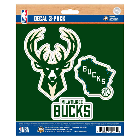 NBA - Milwaukee Bucks Decal 3-pk - Logo Brands - Flyclothing LLC