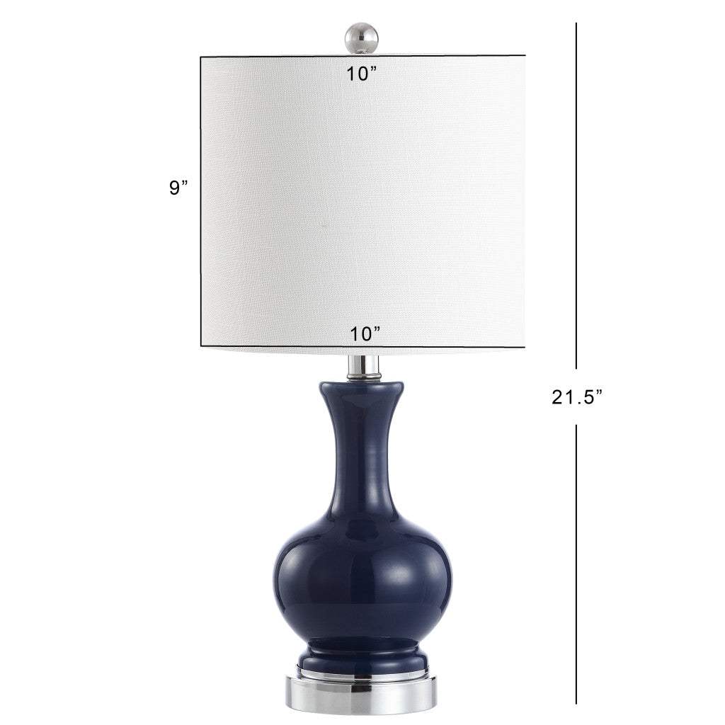 Set of Two 22" Navy Blue And Silver Gourd Bedside Lamps With Drum Shades - HomeRoots - Flyclothing LLC