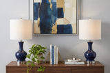 Set of Two 22" Navy Blue And Silver Gourd Bedside Lamps With Drum Shades - HomeRoots - Flyclothing LLC