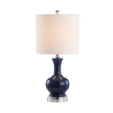 Set of Two 22" Navy Blue And Silver Gourd Bedside Lamps With Drum Shades - HomeRoots - Flyclothing LLC