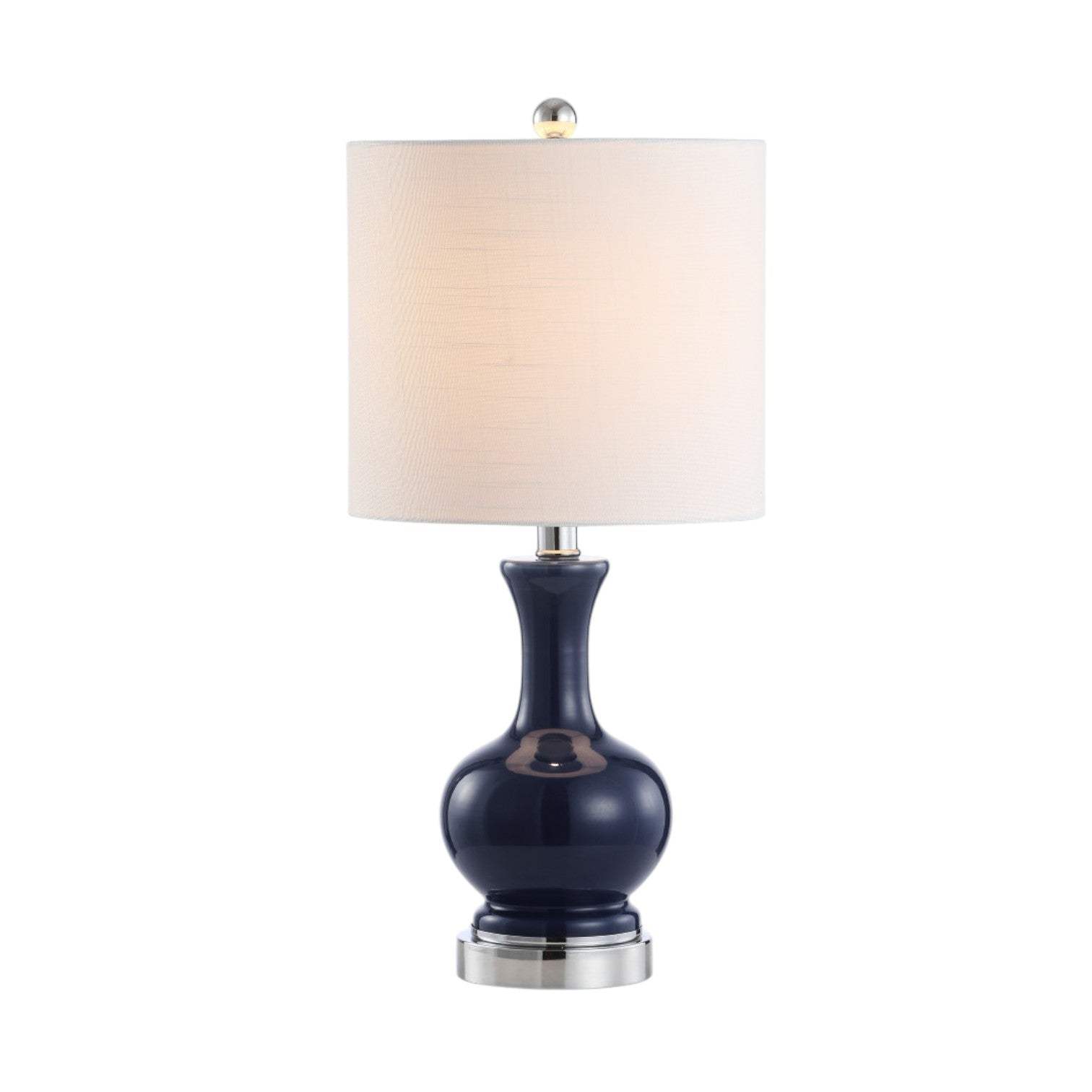 Set of Two 22" Navy Blue And Silver Gourd Bedside Lamps With Drum Shades - HomeRoots - Flyclothing LLC