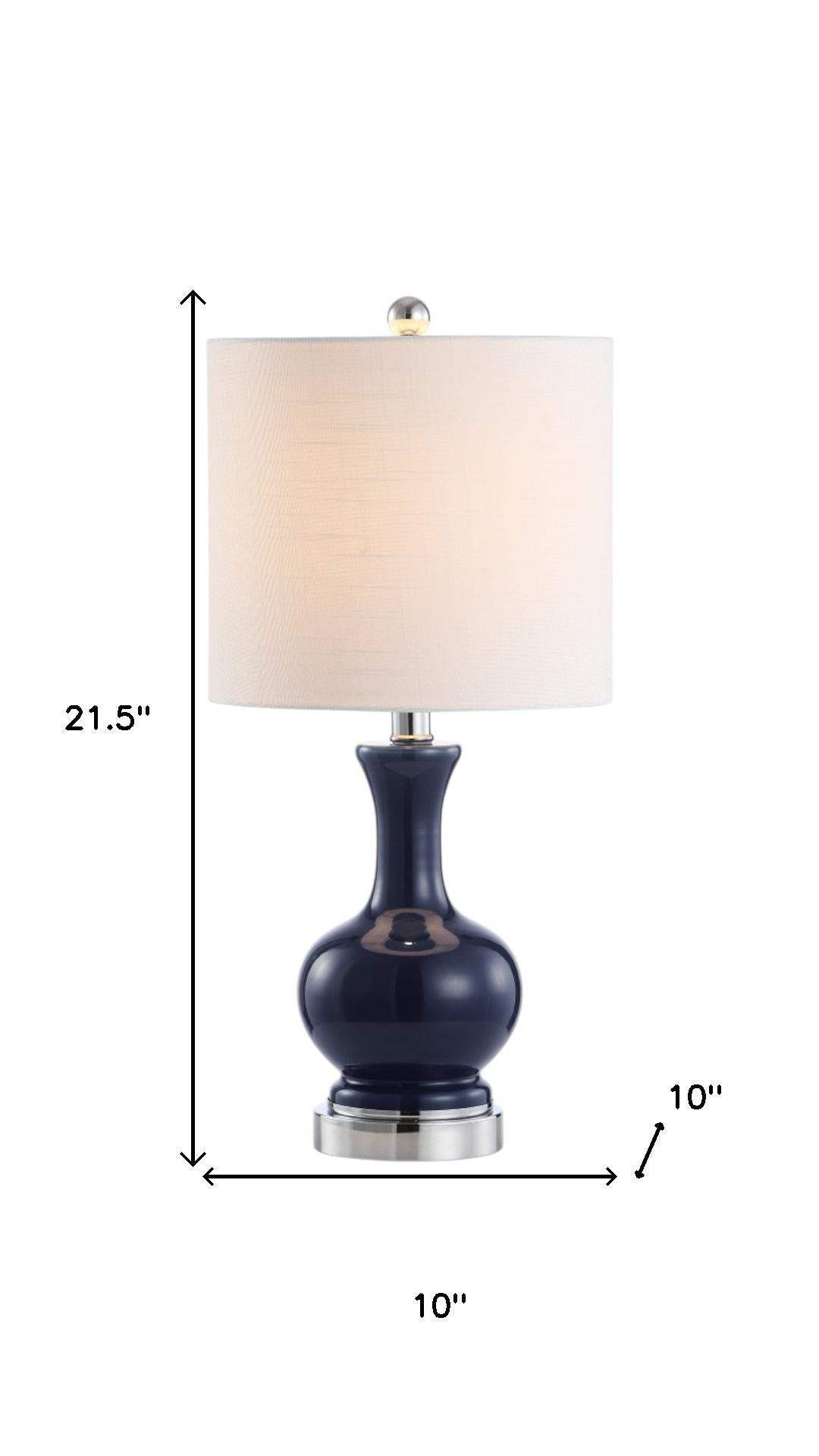 Set of Two 22" Navy Blue And Silver Gourd Bedside Lamps With Drum Shades - HomeRoots - Flyclothing LLC