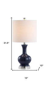 Set of Two 22" Navy Blue And Silver Gourd Bedside Lamps With Drum Shades - HomeRoots - Flyclothing LLC