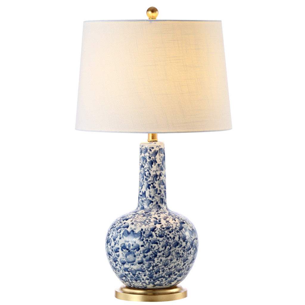 30" Blue White And Gold Gourd Table Lamp With Drum Shade - HomeRoots - Flyclothing LLC