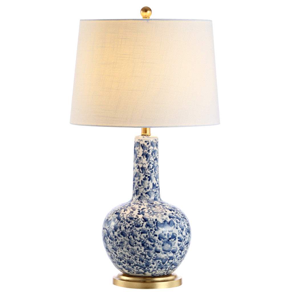 30" Blue White And Gold Gourd Table Lamp With Drum Shade - HomeRoots - Flyclothing LLC