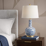 30" Blue White And Gold Gourd Table Lamp With Drum Shade - HomeRoots - Flyclothing LLC