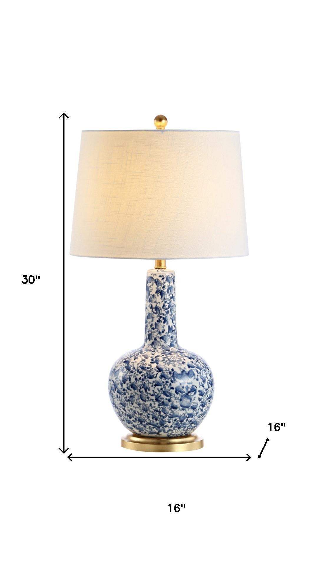 30" Blue White And Gold Gourd Table Lamp With Drum Shade - HomeRoots - Flyclothing LLC