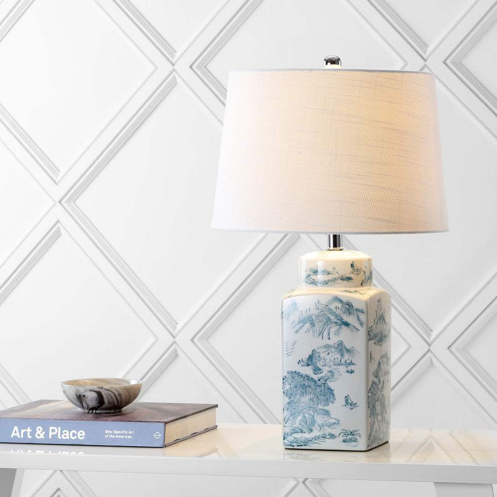 25" Blue And White Table Lamp With Drum Shade - HomeRoots - Flyclothing LLC