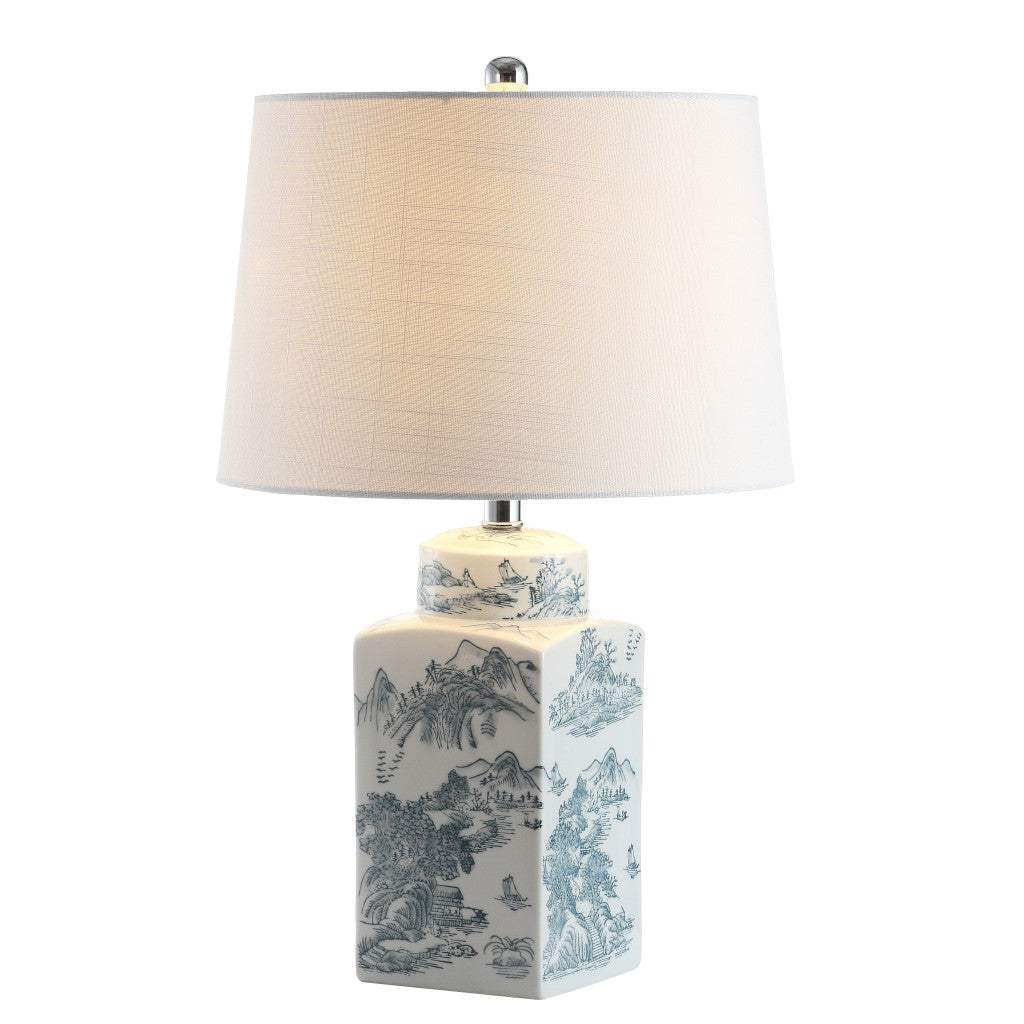 25" Blue And White Table Lamp With Drum Shade - HomeRoots - Flyclothing LLC