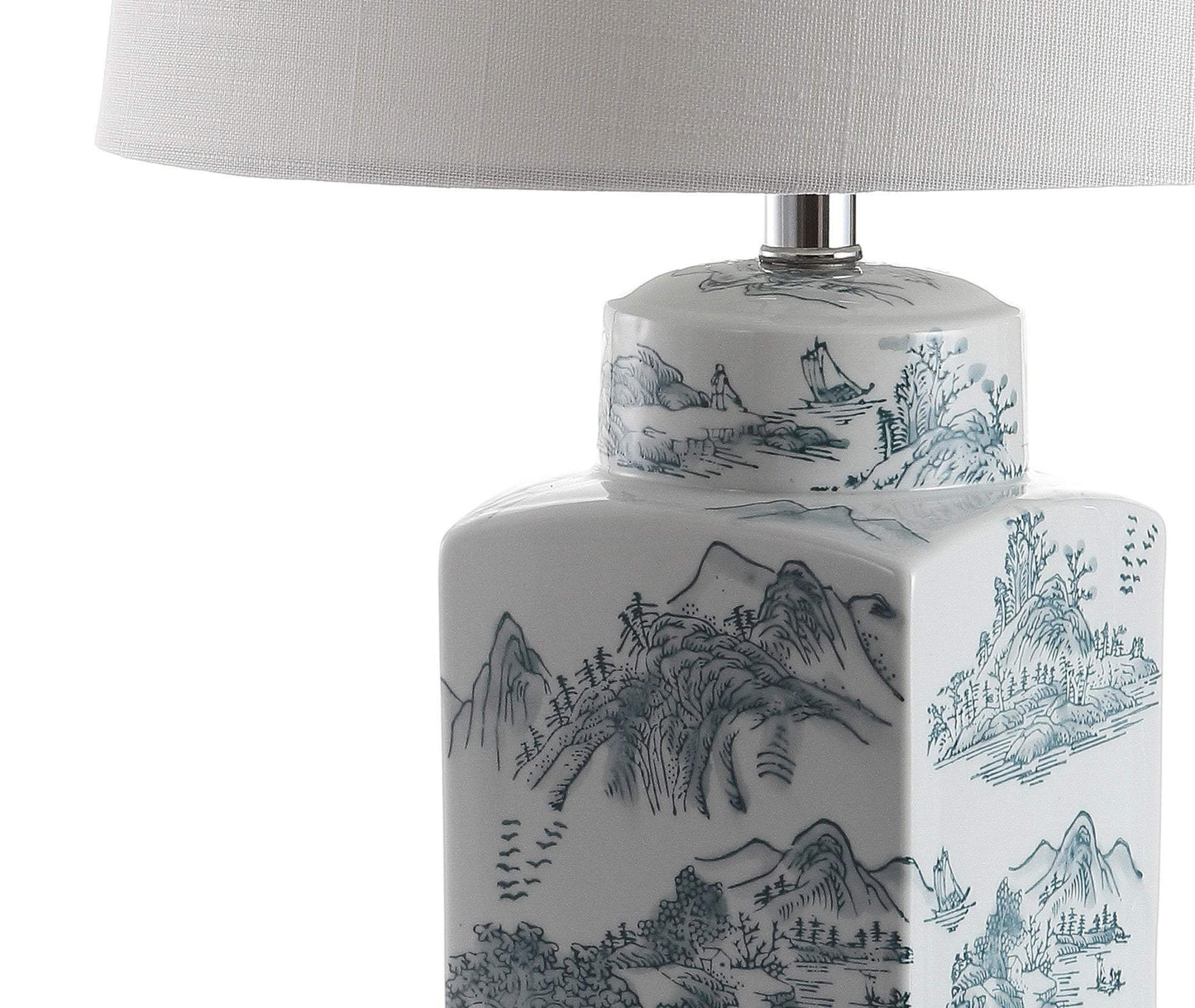 25" Blue And White Table Lamp With Drum Shade - HomeRoots - Flyclothing LLC