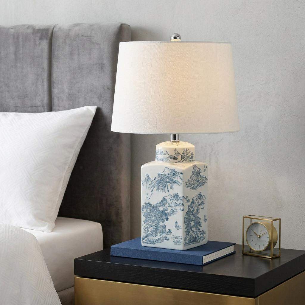 25" Blue And White Table Lamp With Drum Shade - HomeRoots - Flyclothing LLC