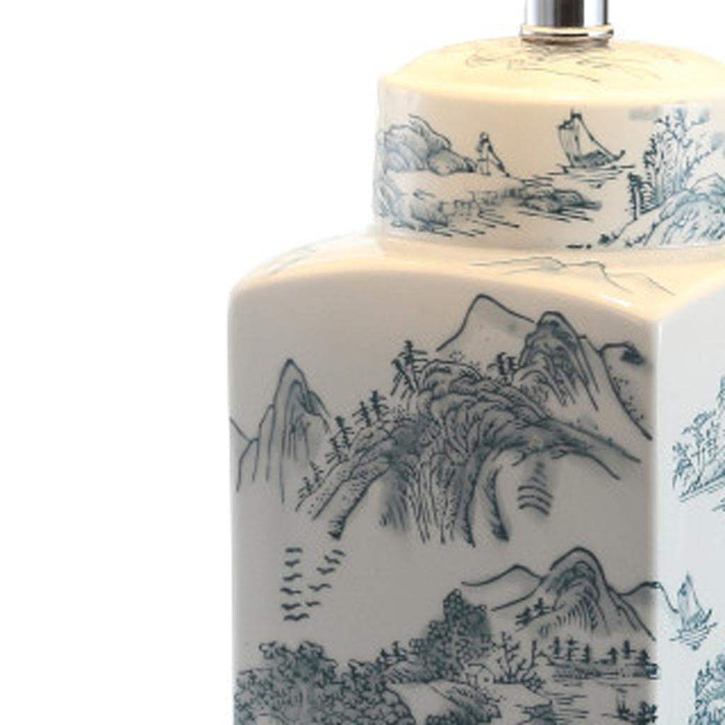 25" Blue And White Table Lamp With Drum Shade - HomeRoots - Flyclothing LLC