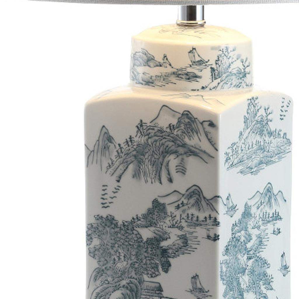 25" Blue And White Table Lamp With Drum Shade - HomeRoots - Flyclothing LLC