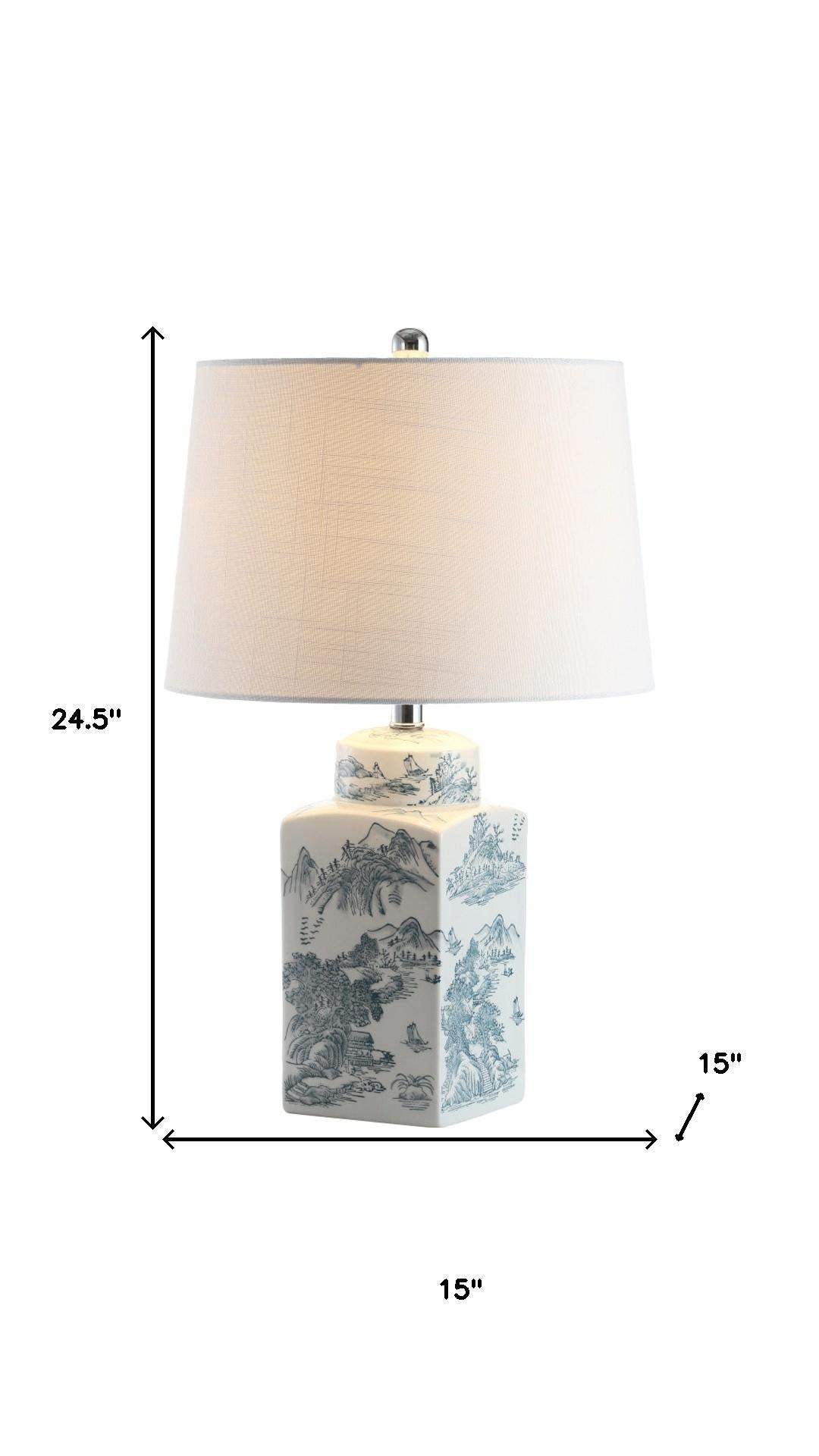 25" Blue And White Table Lamp With Drum Shade - HomeRoots - Flyclothing LLC