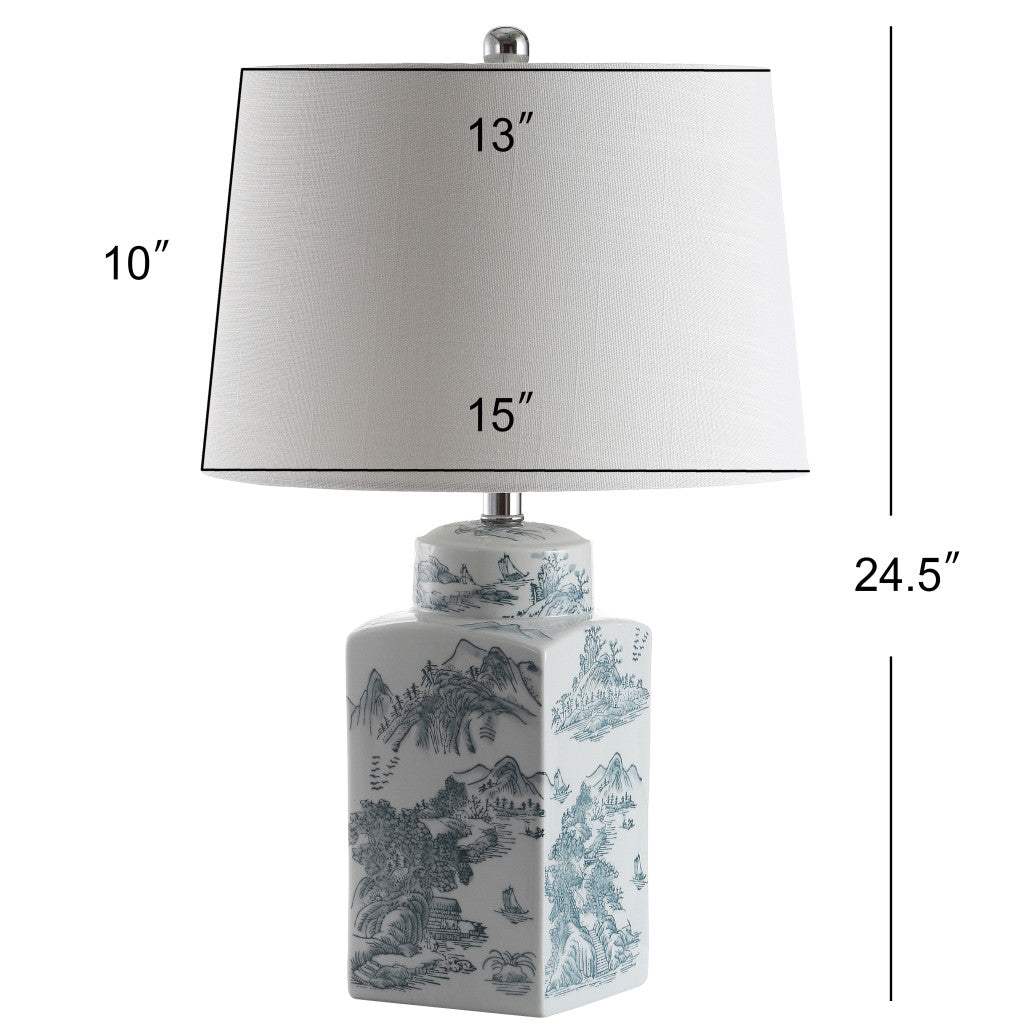 25" Blue And White Table Lamp With Drum Shade - HomeRoots - Flyclothing LLC