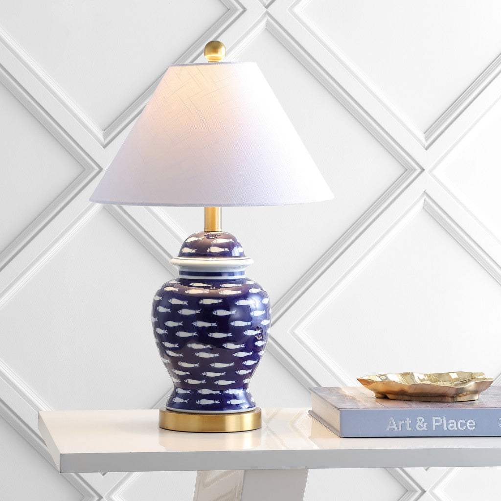 22" Navy Blue White And Gold Urn Table Lamp With Empire Shade - HomeRoots - Flyclothing LLC