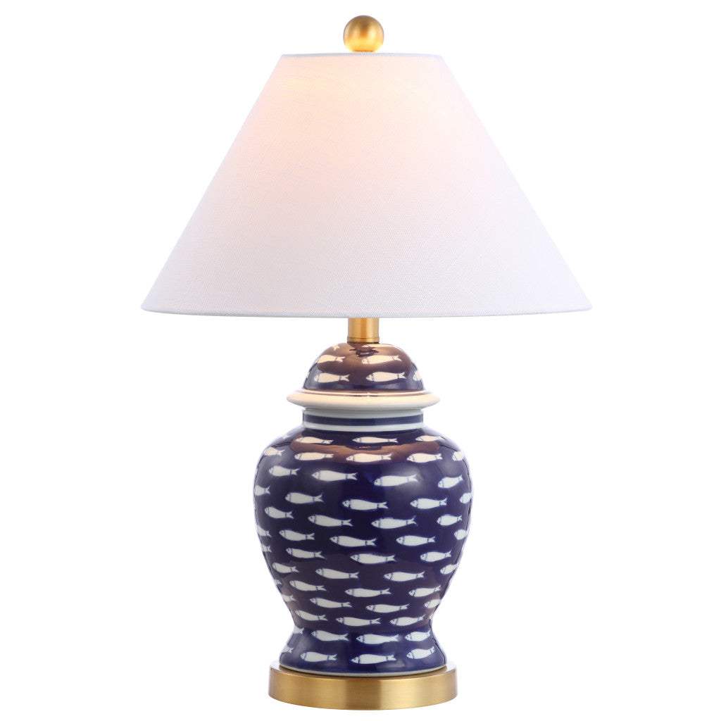 22" Navy Blue White And Gold Urn Table Lamp With Empire Shade - HomeRoots - Flyclothing LLC