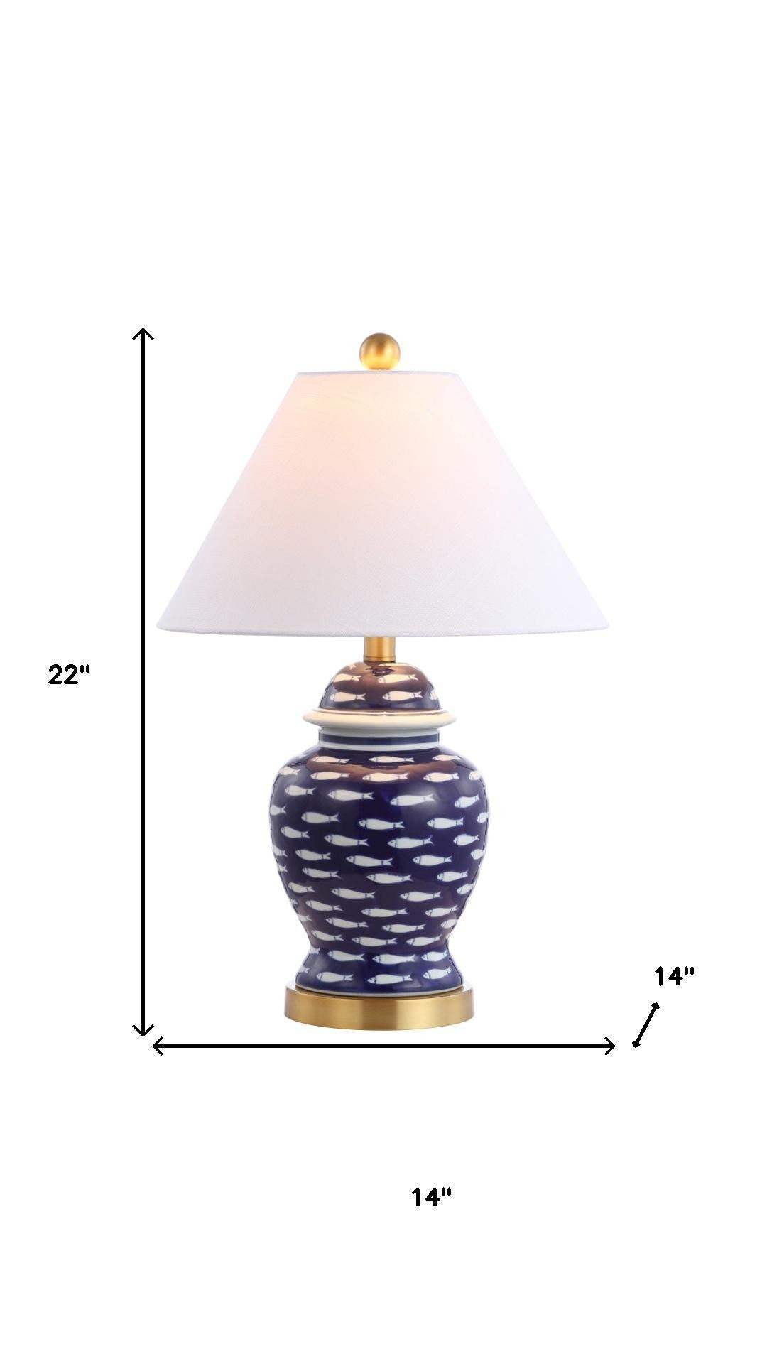 22" Navy Blue White And Gold Urn Table Lamp With Empire Shade - HomeRoots - Flyclothing LLC