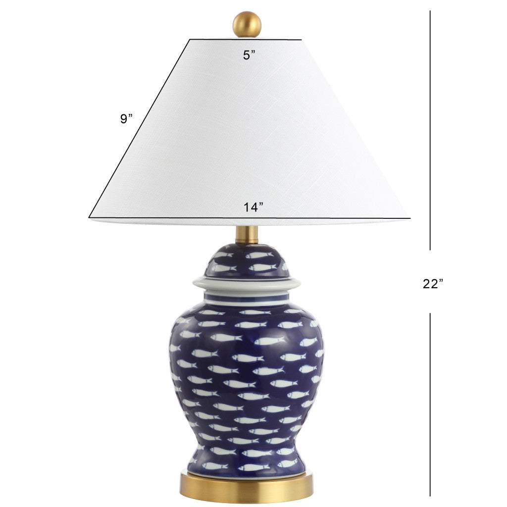 22" Navy Blue White And Gold Urn Table Lamp With Empire Shade - HomeRoots - Flyclothing LLC