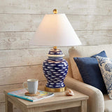 22" Navy Blue White And Gold Urn Table Lamp With Empire Shade - HomeRoots - Flyclothing LLC