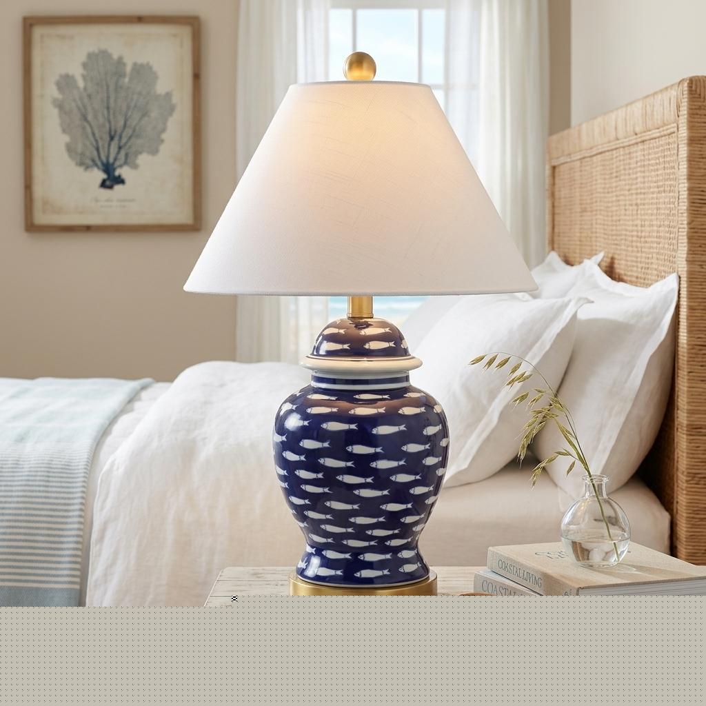 22" Navy Blue White And Gold Urn Table Lamp With Empire Shade - HomeRoots - Flyclothing LLC