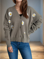 Daisy Button Up V-Neck Cardigan - Trendsi