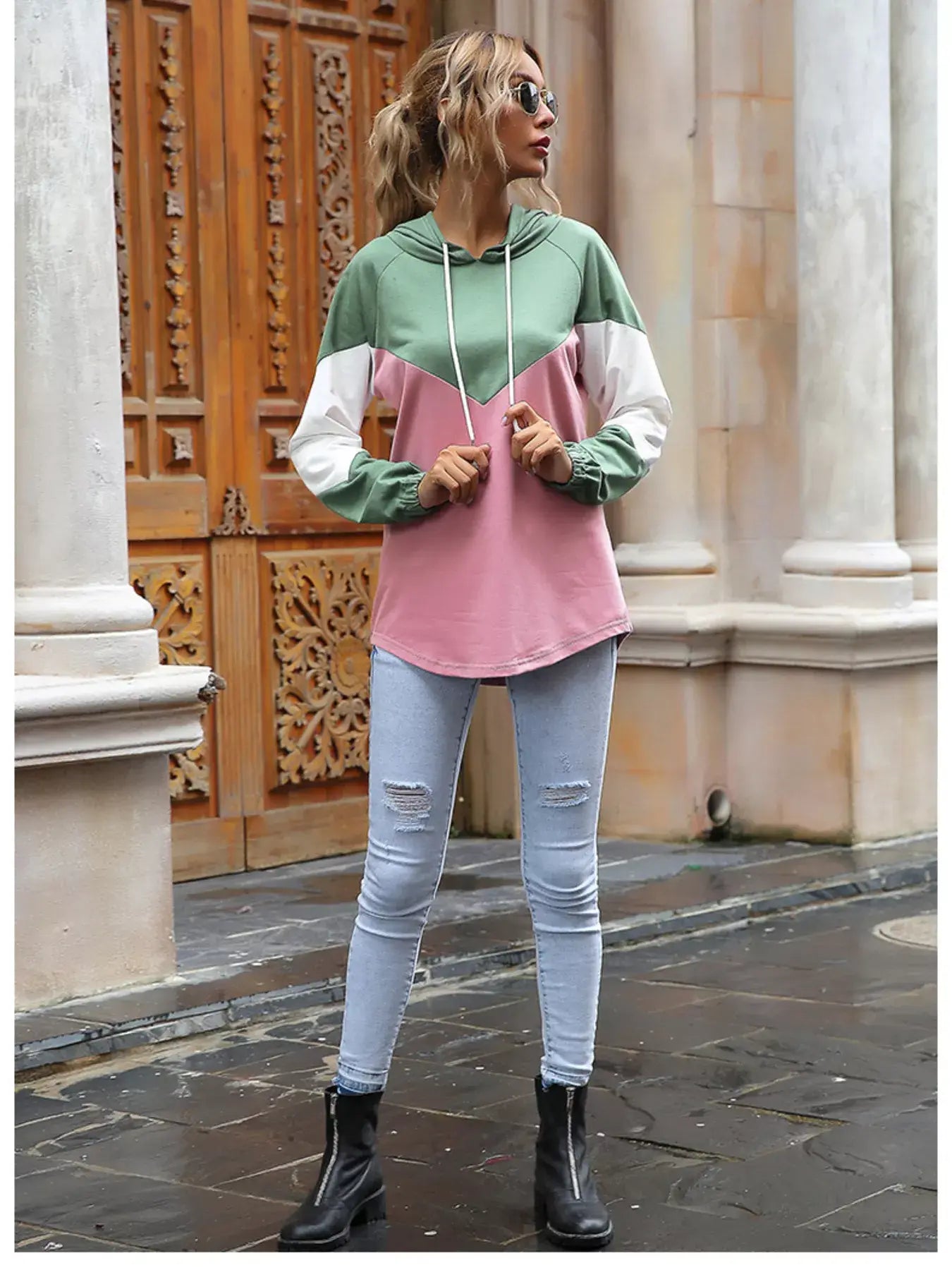 Color Block Casual Long Sleeve Hoodie - Trendsi - Flyclothing LLC