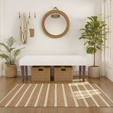 47" Cream and Brown Boucle and Solid Wood Upholstered Bench - Homeroots - Flyclothing LLC