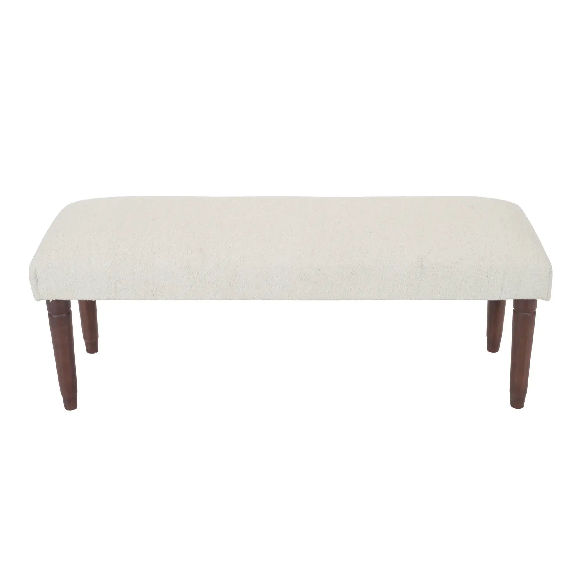 47" Cream and Brown Boucle and Solid Wood Upholstered Bench - Homeroots - Flyclothing LLC