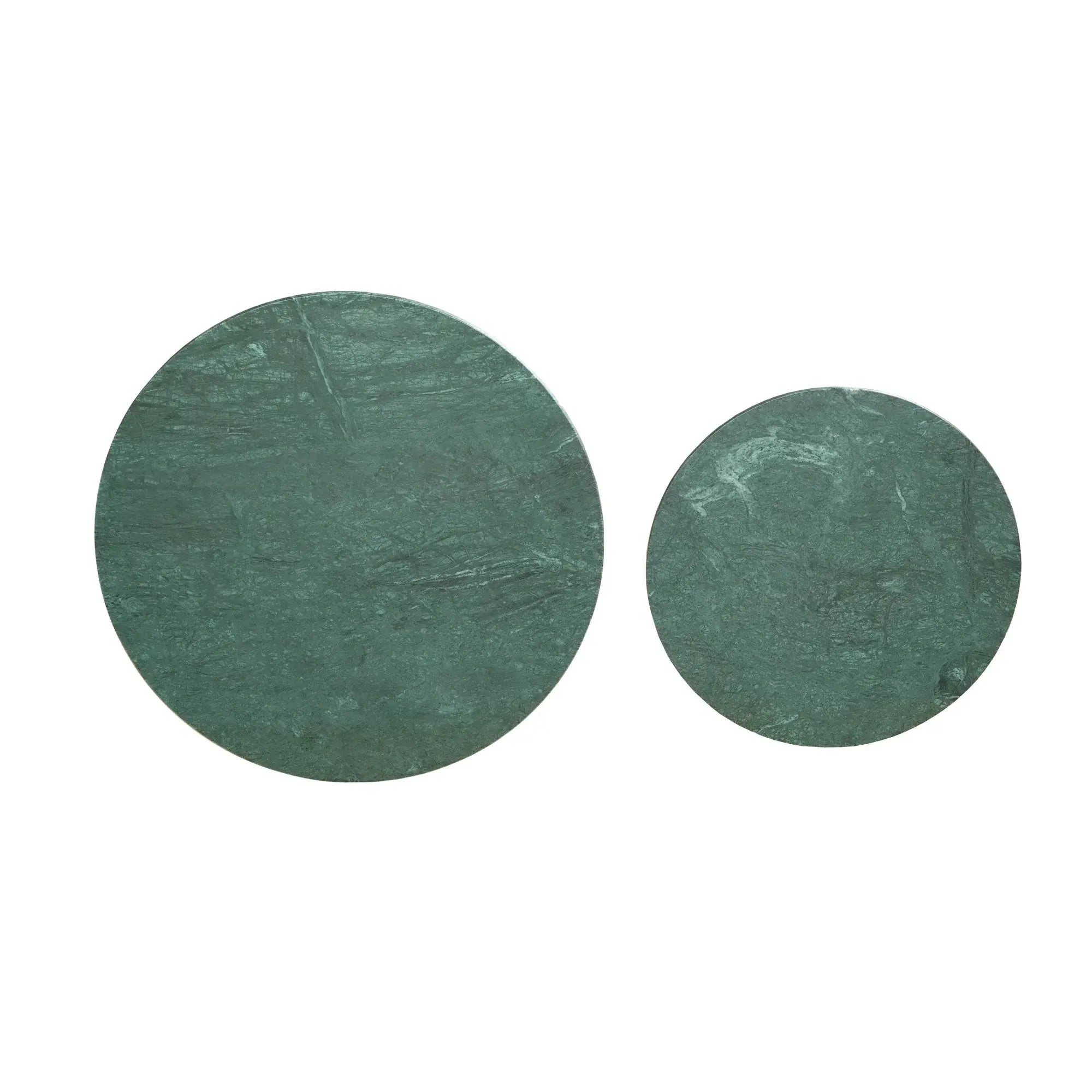 Set Of Two Green and Gold Genuine Marble and Iron Round Frame Nested Coffee Tables - Homeroots - Flyclothing LLC