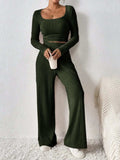 Scoop Neck Long Sleeve Top and Pants Set - Trendsi - Flyclothing LLC