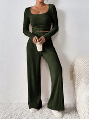 Scoop Neck Long Sleeve Top and Pants Set - Trendsi