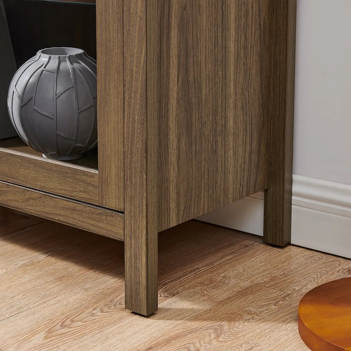 67" Brown Wood Oval Accent Cabinet With Two Doors - Homeroots - Flyclothing LLC