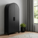 30" Black Wood Oval Accent Cabinet With Two Doors - Homeroots - Flyclothing LLC