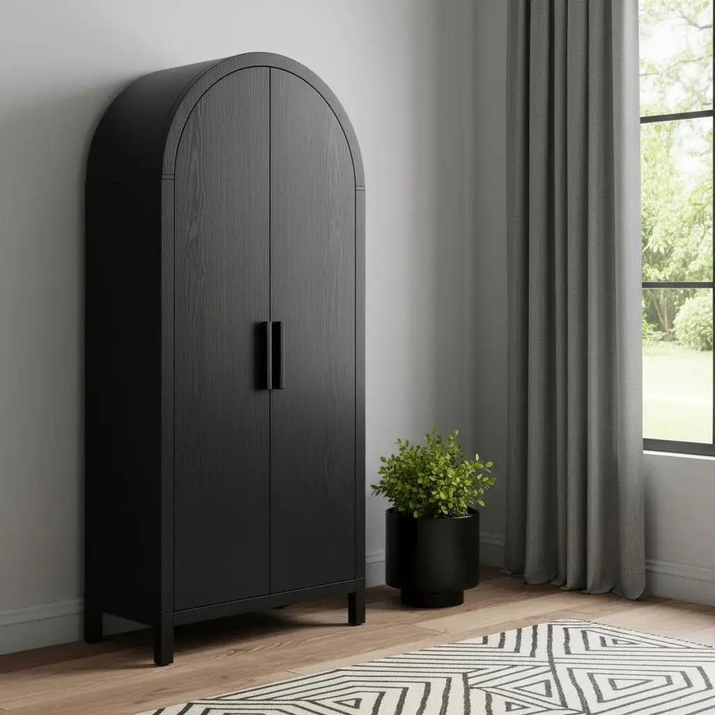 30" Black Wood Oval Accent Cabinet With Two Doors - Homeroots - Flyclothing LLC