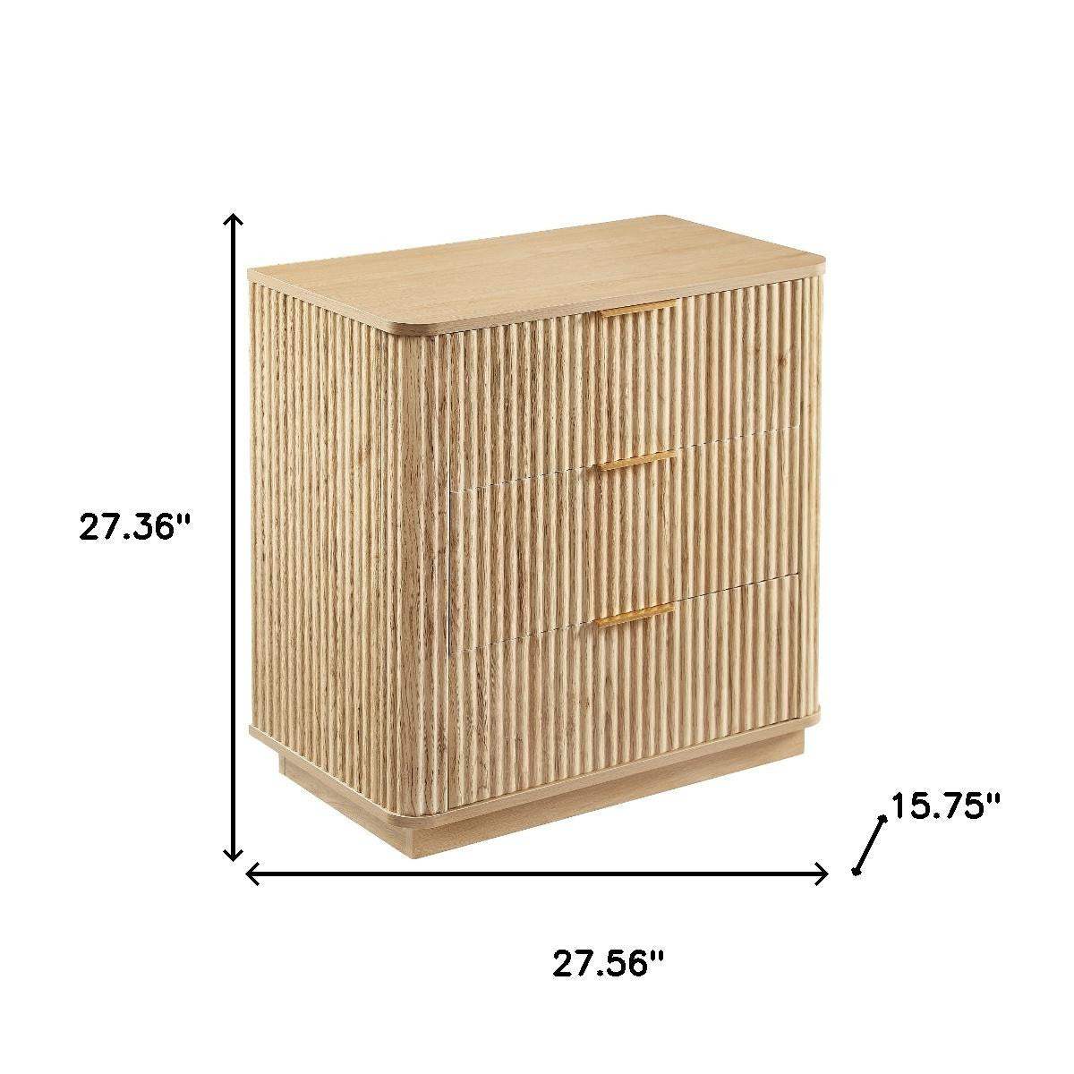 28" Oak Ribbed Texture Wood Three Drawer Dresser - HomeRoots - Flyclothing LLC