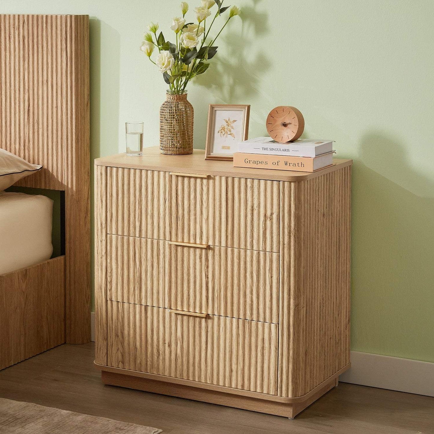 28" Oak Ribbed Texture Wood Three Drawer Dresser - HomeRoots - Flyclothing LLC