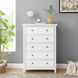 32" White Wood Five Drawer Dresser - HomeRoots - Flyclothing LLC