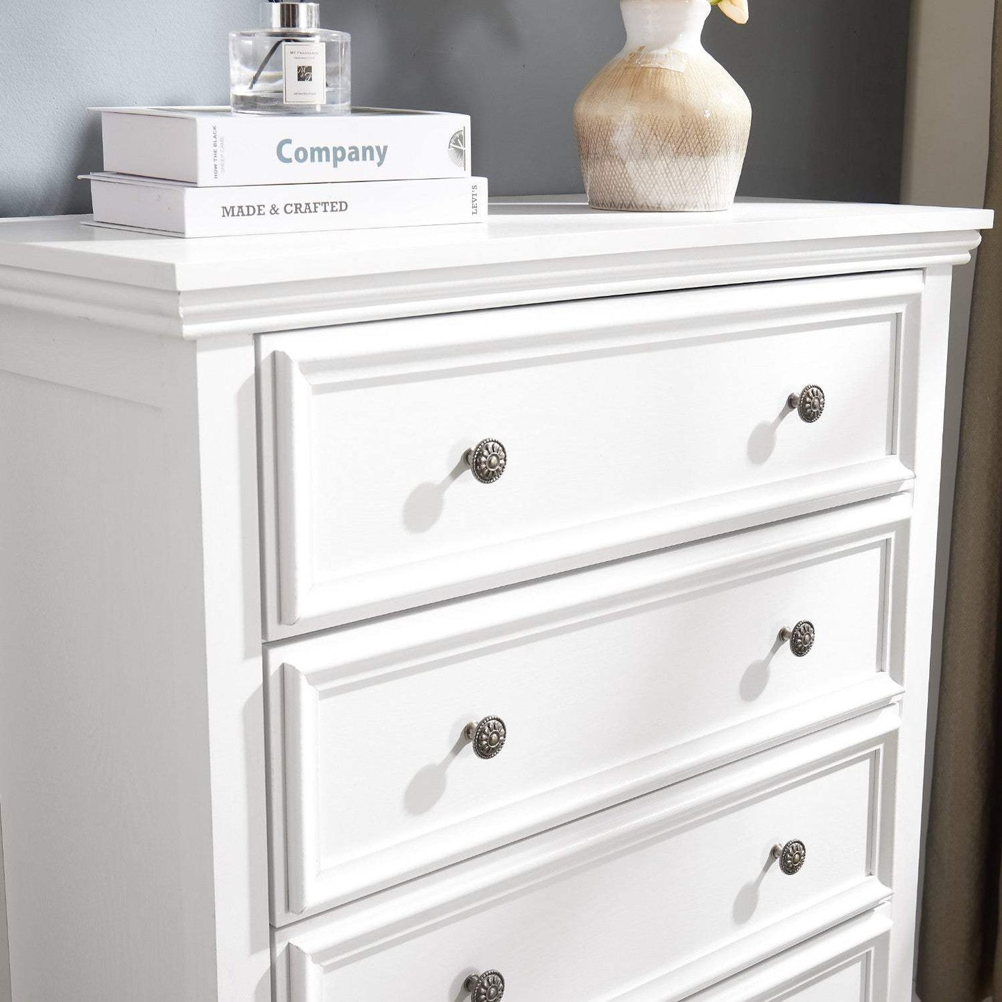 32" White Wood Five Drawer Dresser - HomeRoots - Flyclothing LLC