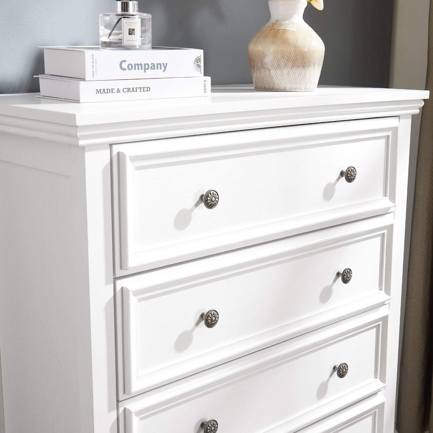 32" White Wood Five Drawer Dresser - HomeRoots - Flyclothing LLC