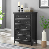 32" Black Wood Five Drawer Dresser - HomeRoots - Flyclothing LLC