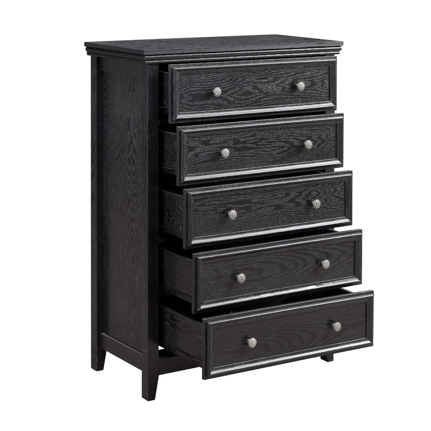 32" Black Wood Five Drawer Dresser - HomeRoots - Flyclothing LLC