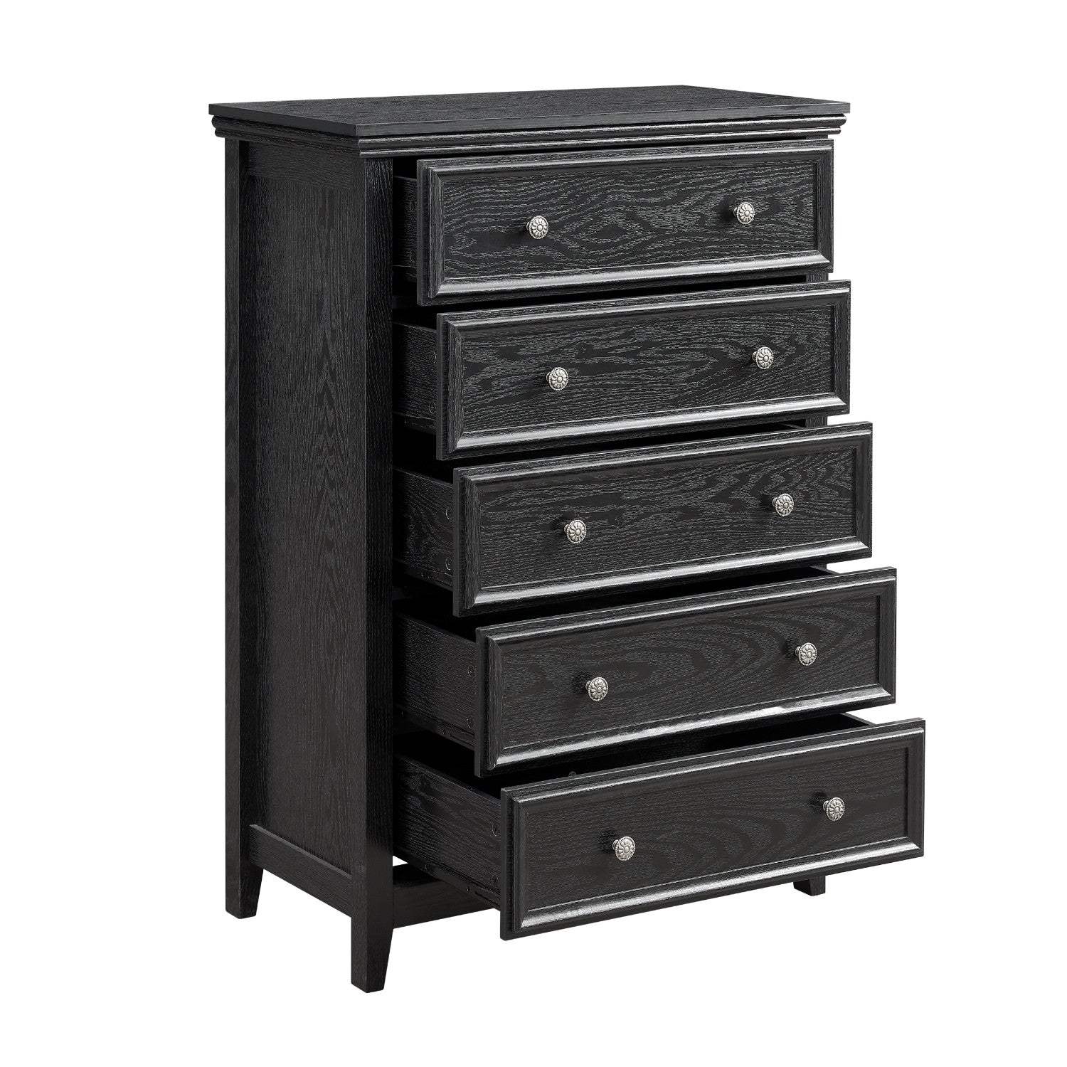 32" Black Wood Five Drawer Dresser - HomeRoots - Flyclothing LLC
