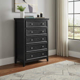 32" Black Wood Five Drawer Dresser - HomeRoots - Flyclothing LLC