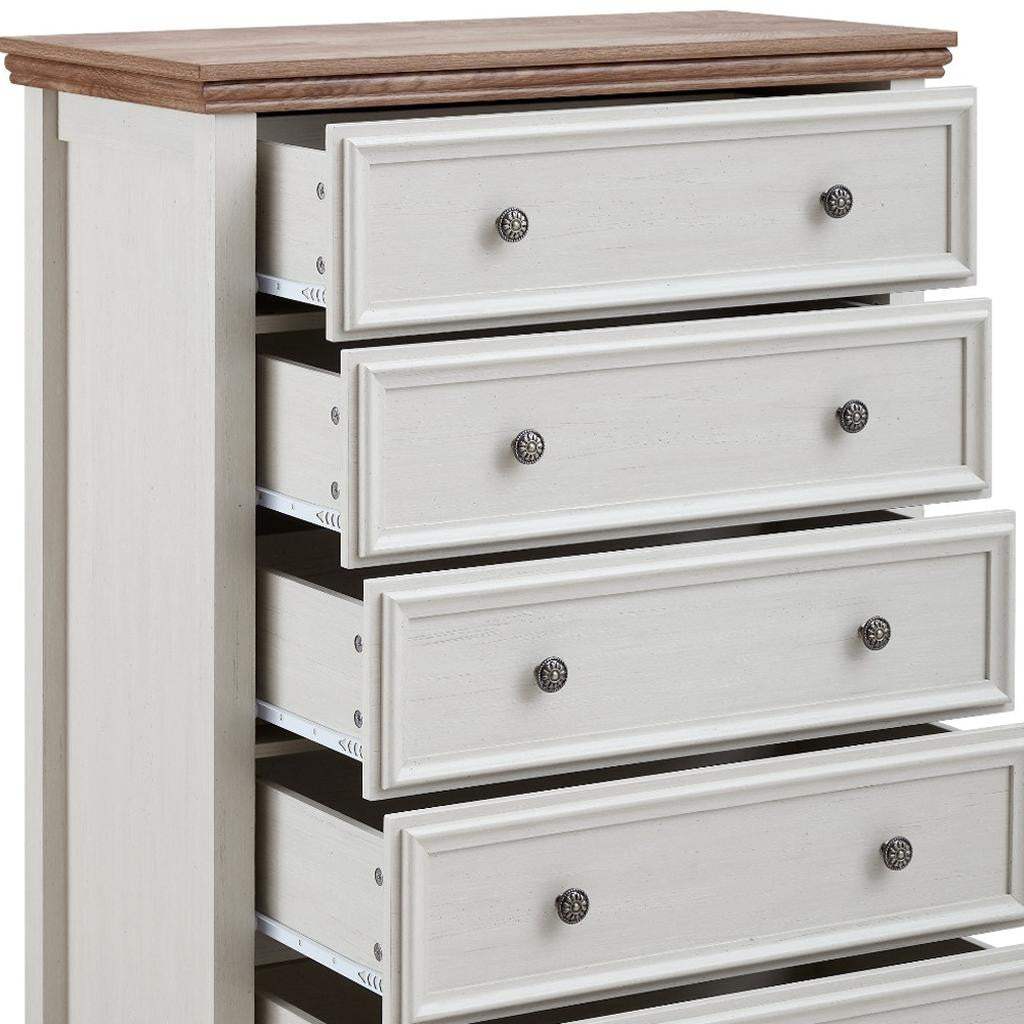 32" Beige And Brown Wood Five Drawer Dresser - HomeRoots - Flyclothing LLC