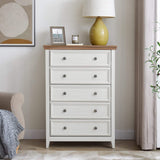 32" Beige And Brown Wood Five Drawer Dresser - HomeRoots - Flyclothing LLC